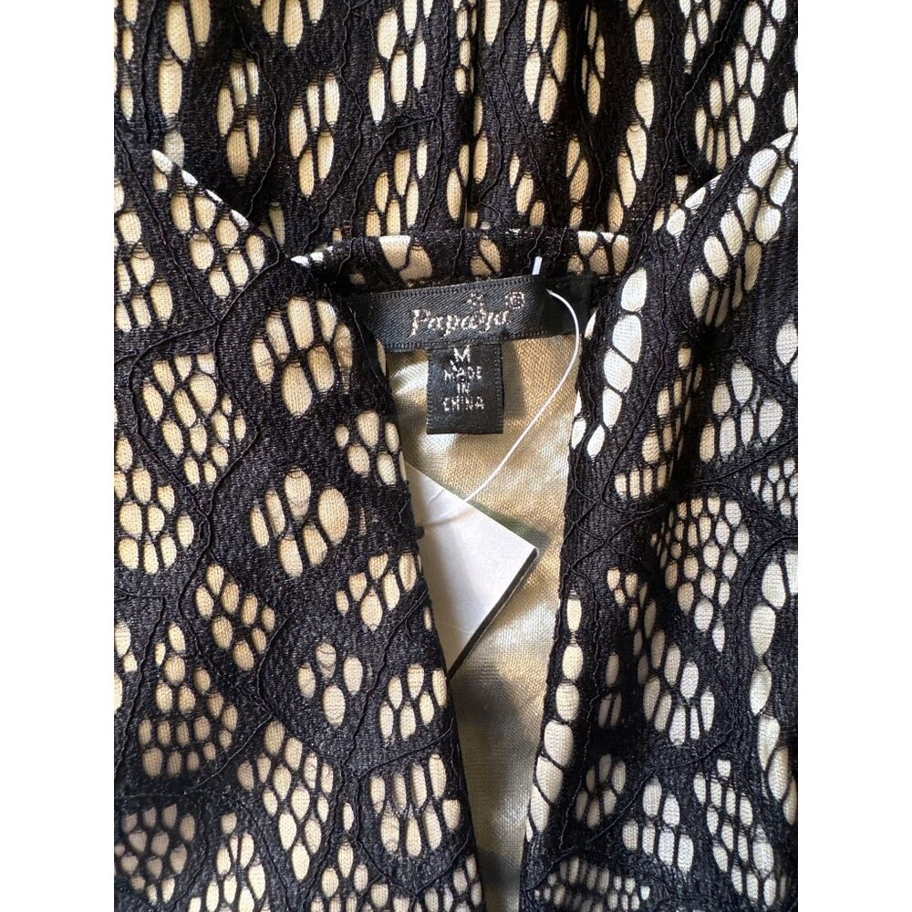 💖Papaya Black & White Lace Floral Fit & Flare Dress M - Picture 5 of 7